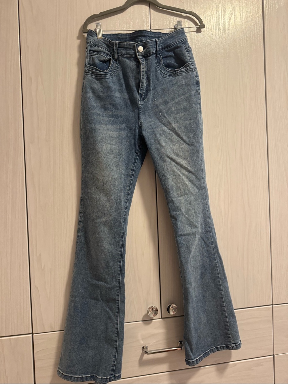 SHEIN Distressed High-Rise Flare Jeans - Blue Wash